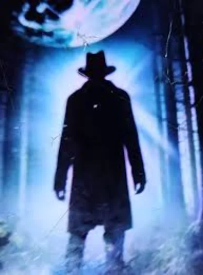 Depiction of a shadow figure wearing a brimmed hat